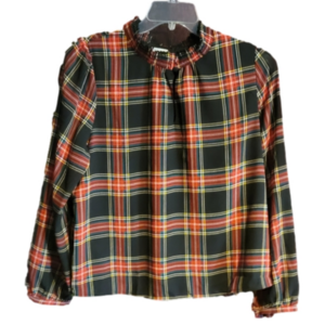J Crew black and red tartan plaid keyhole top blouse XL NWT
